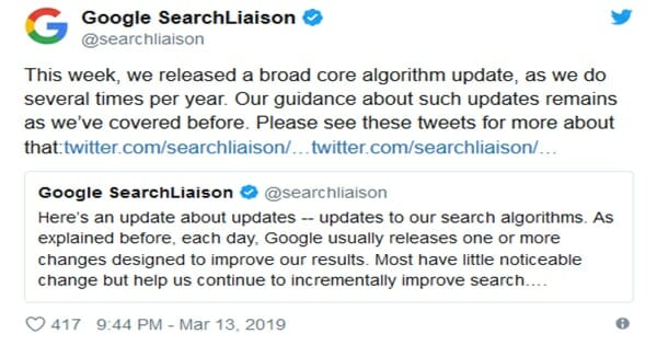 Google ประกาศอัพเดต Algorithm อีกครั้ง 12 มีนาคม 2019 (Update) 3